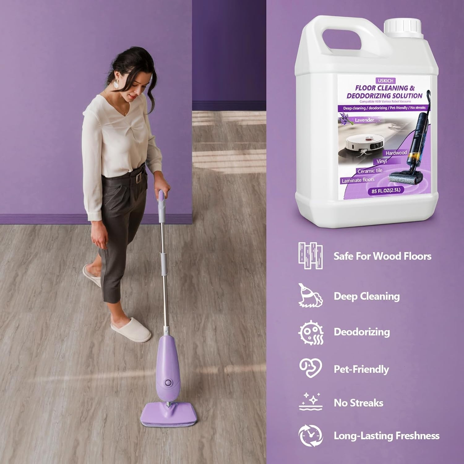Floor Cleaning Solution- 85 FL OZ-Floor Cleaner for Mopping with Tineco,Deep