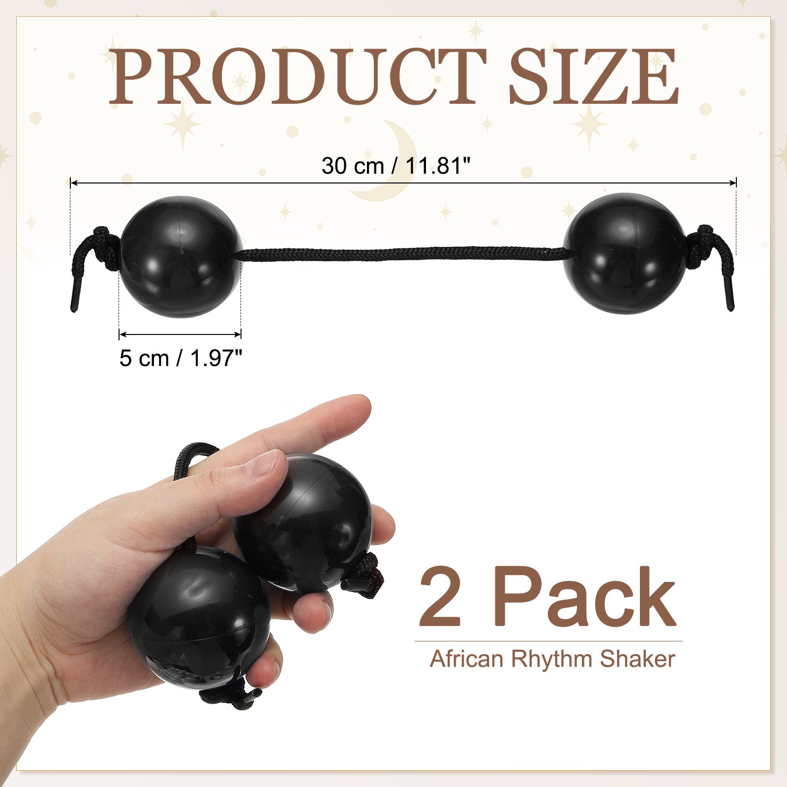 Rhythm African Shaker Kashaka with Black Rope for Party (2 Pack, Black)