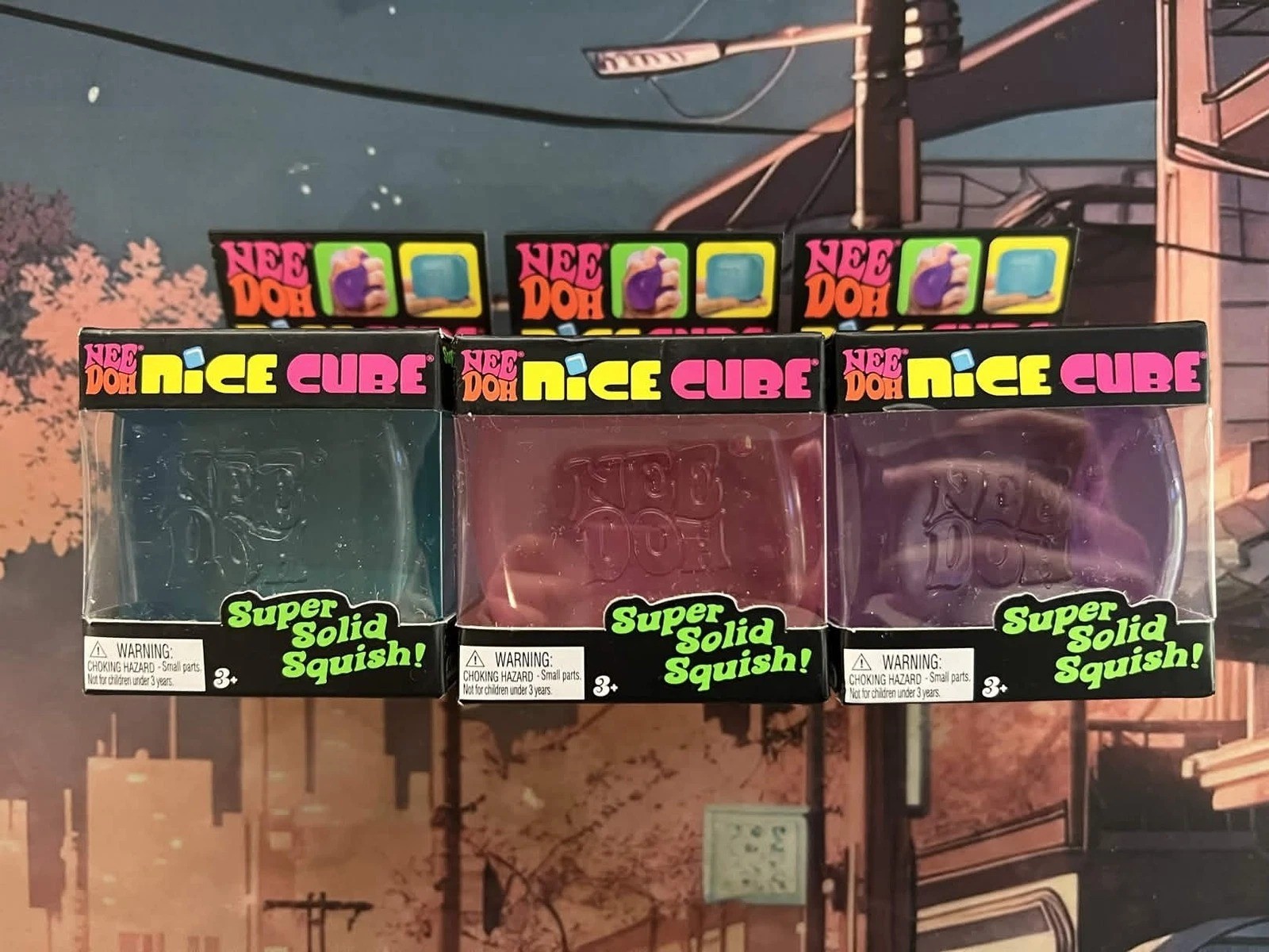 Nee Doh Nice Cube - Super Solid Squish,1-Pink, 1-Blue, 1-Purple. Fast Ship