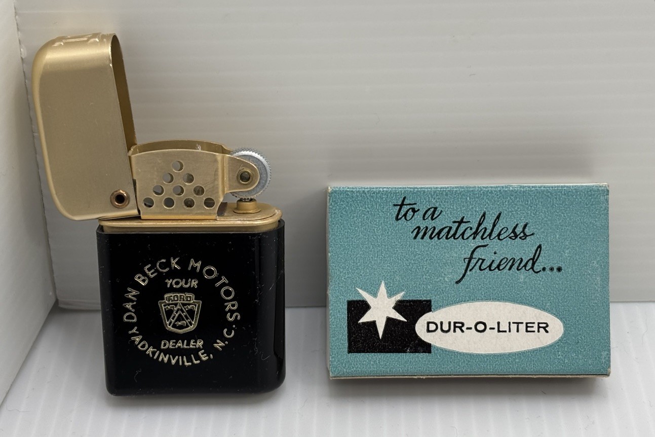 1960s Promo Dur-O-Liter Dan Beck Motors Ford NOS Cigarette Lighter NIB NC