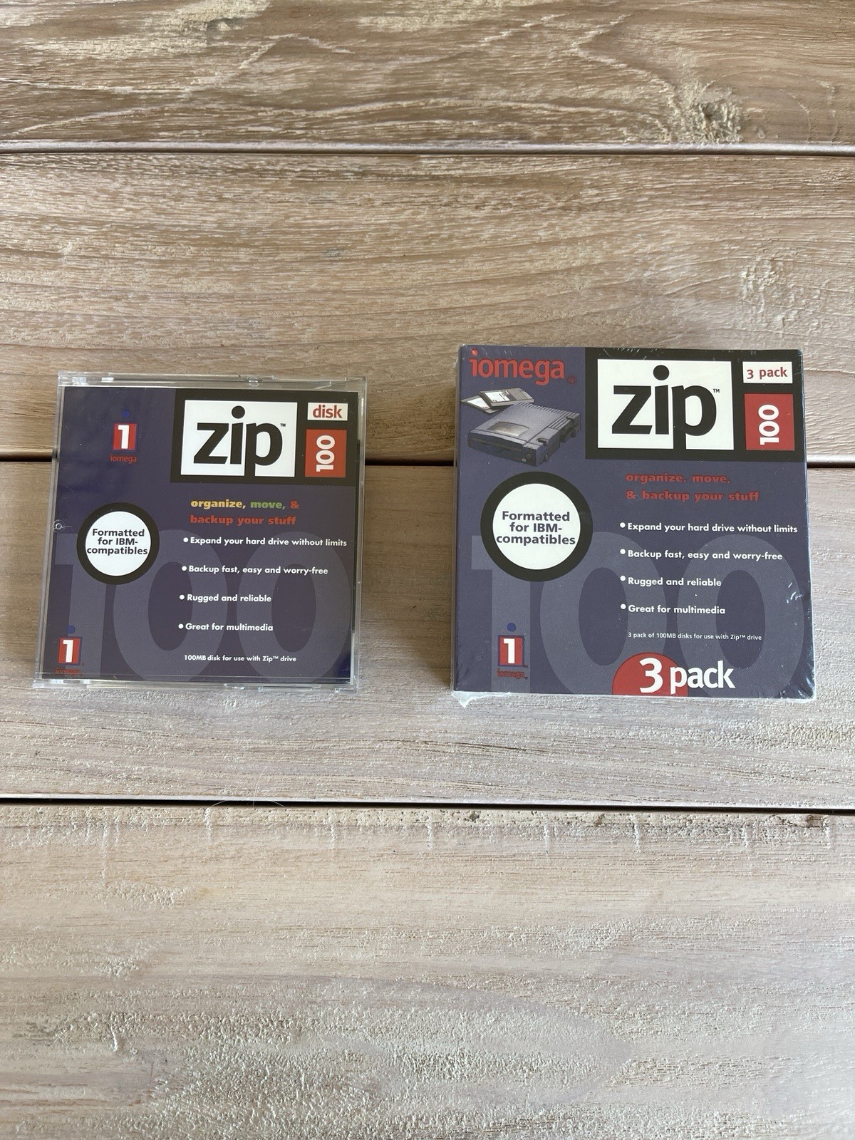 New Sealed iomega Zip 100 3-Pack + 1 100MB Disks Formatted for IBM