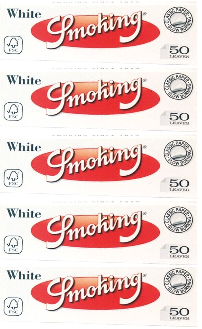 5x SMOKING Rolling Papers White 1 1/4 Medium 50 Leaves/Pk 5 Packs USA Shipped!