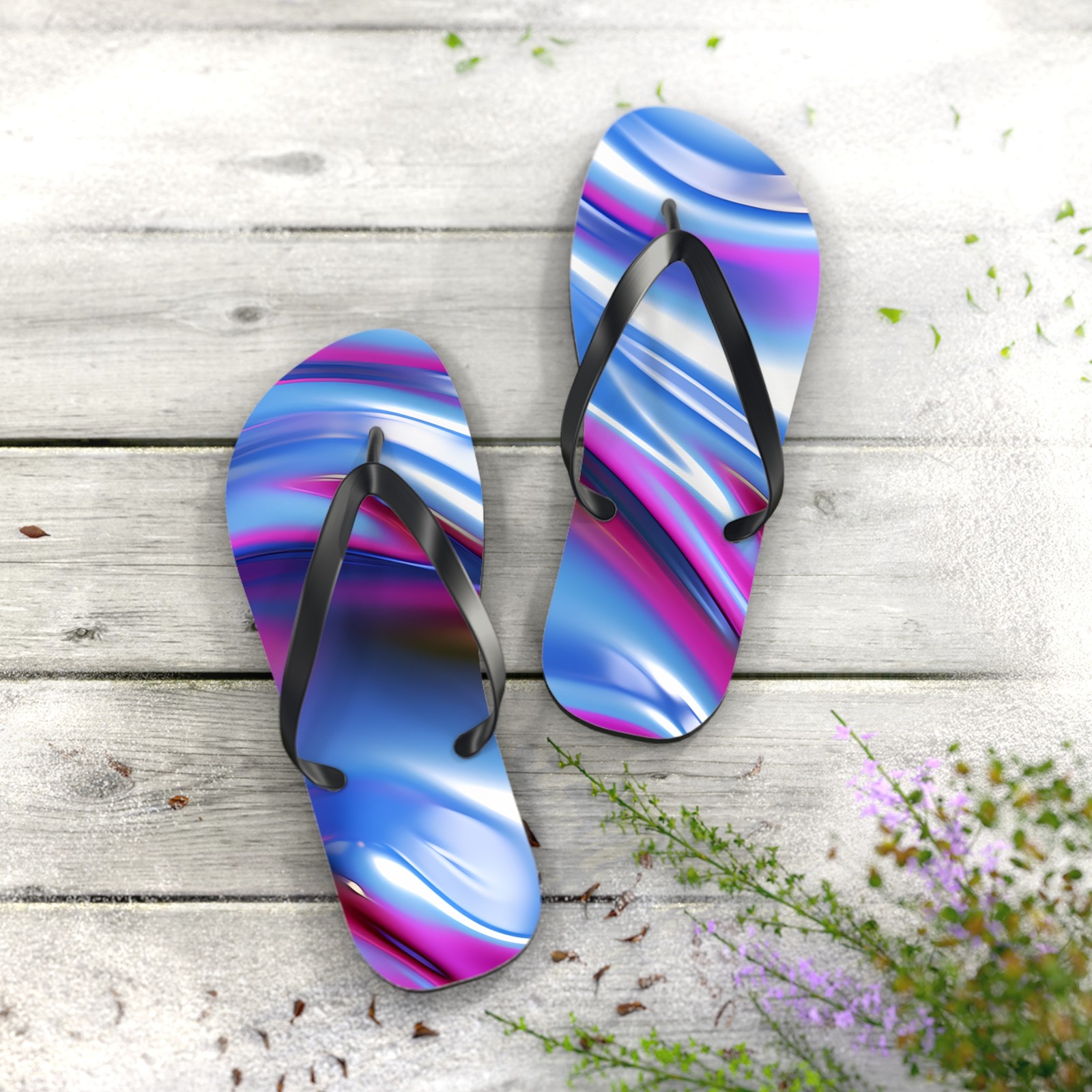 Purple Vibrant Abstract Flip Flops, Summer Footwear, Beach Sandals, Vacation