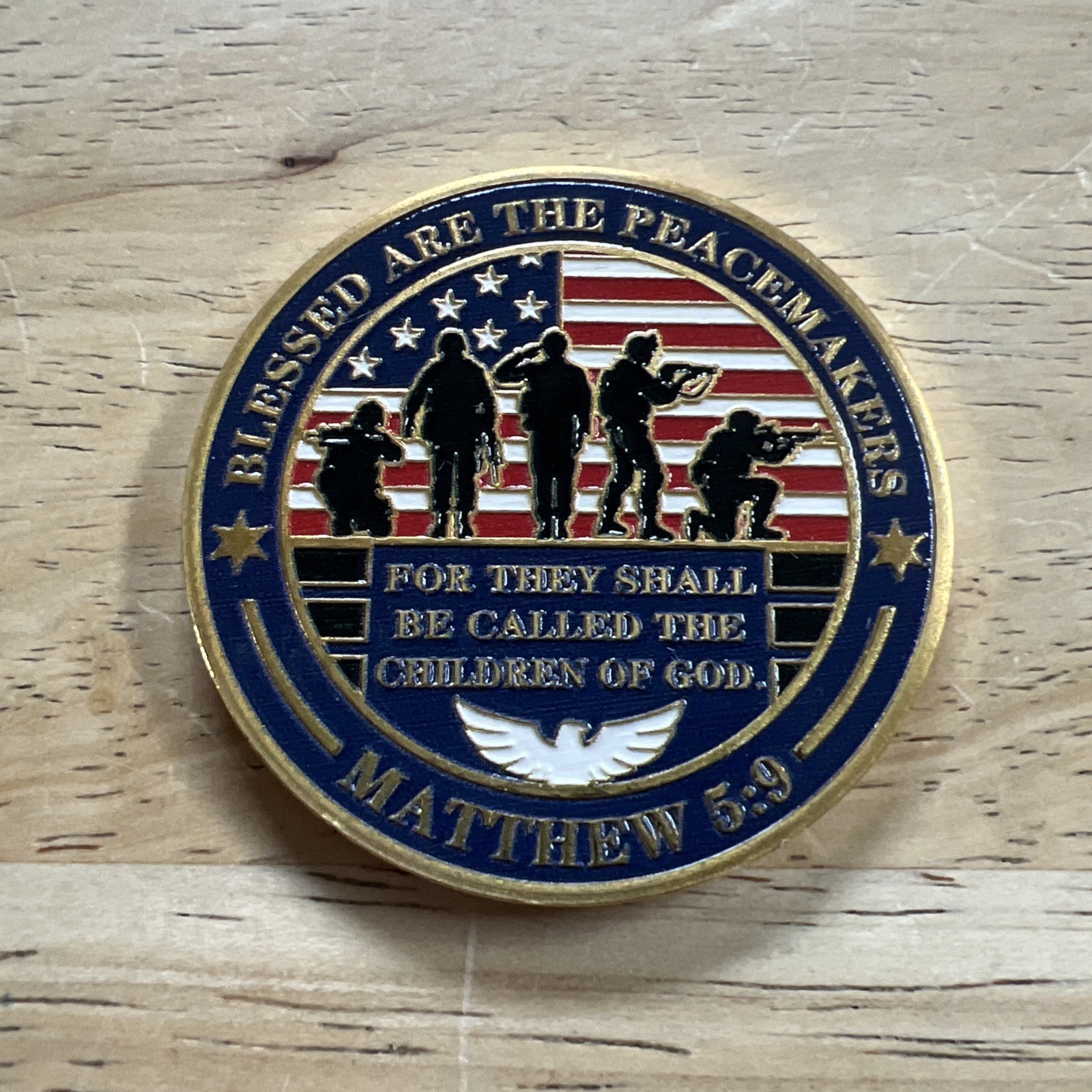 Police Officer Prayer Challenge Coin - Matthew 5:9 Peacemakers Gold Plated