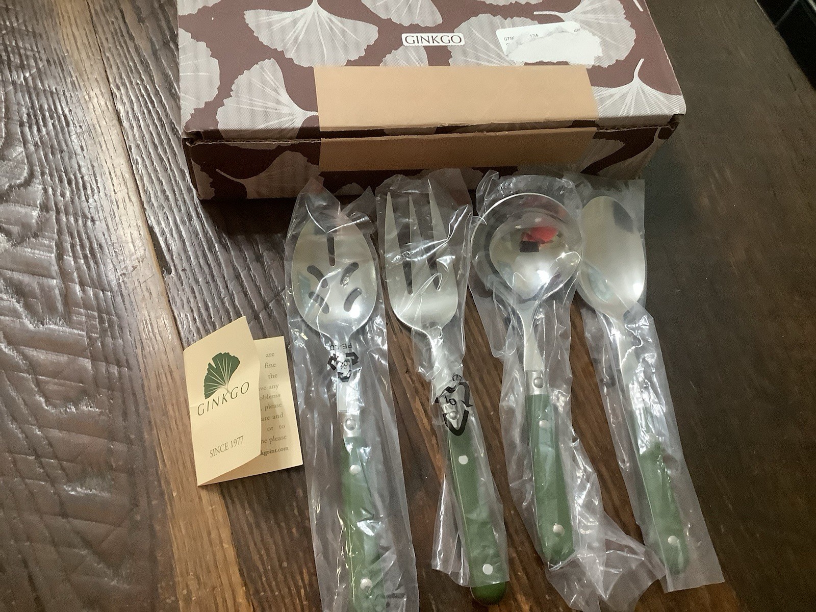 New Ginkgo Inter.Leprix 4 Pc Stainless Steel Hostess Serv.set Moss Green