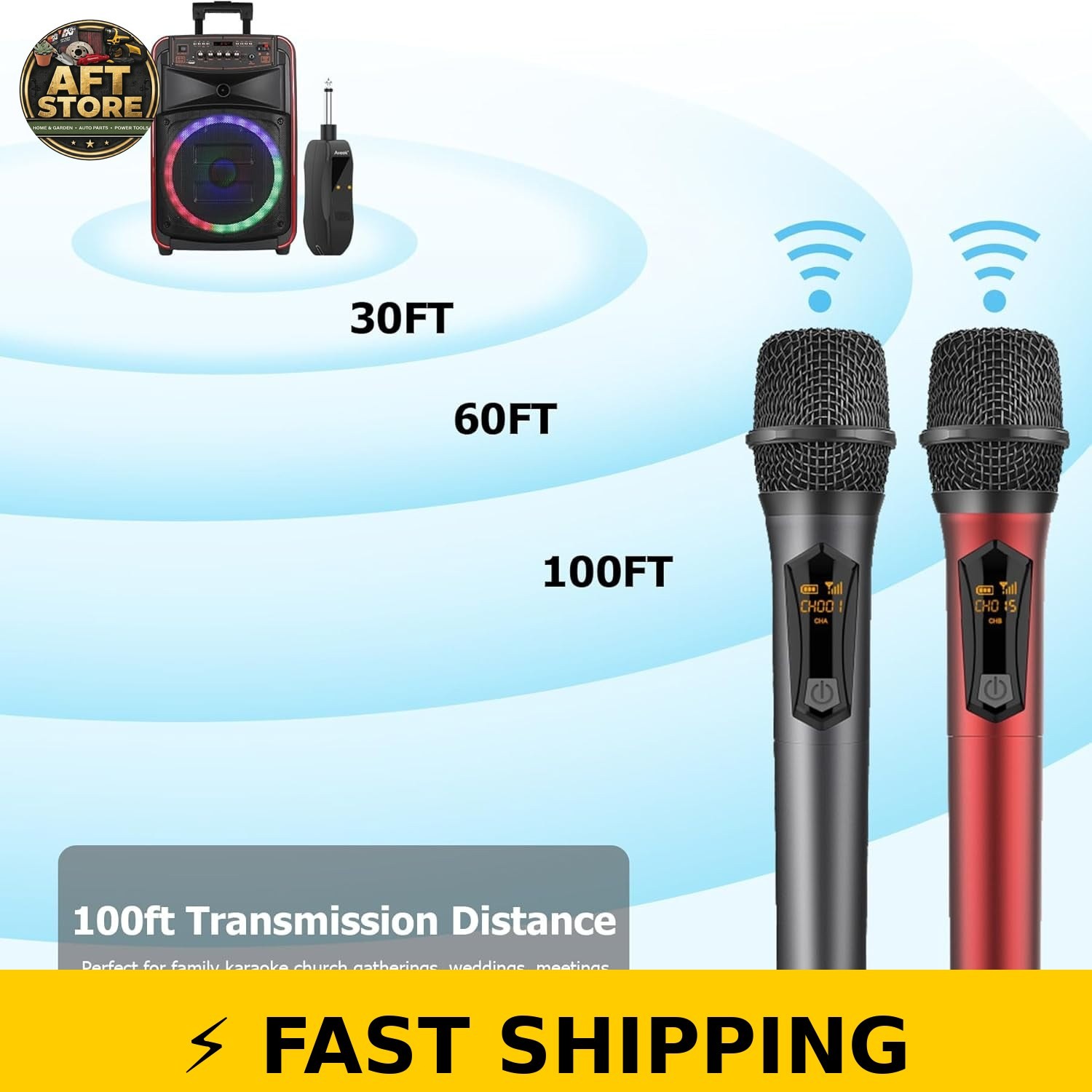 Aveek Wireless Microphone for Karaoke - 2 Packs, Grey & Red