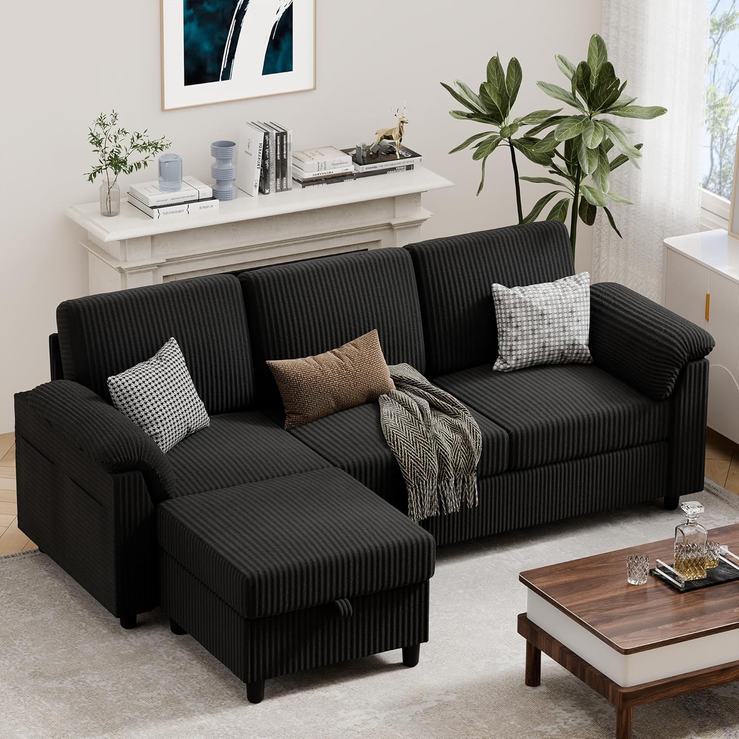 79" Convertible Sectal Couch Sofa with Stora Ottoman, 3