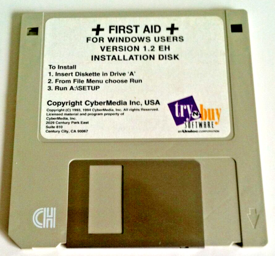 Vintage 1994 Windows 3.5" Floppy Disk First Aid Version 1.2 EH Install