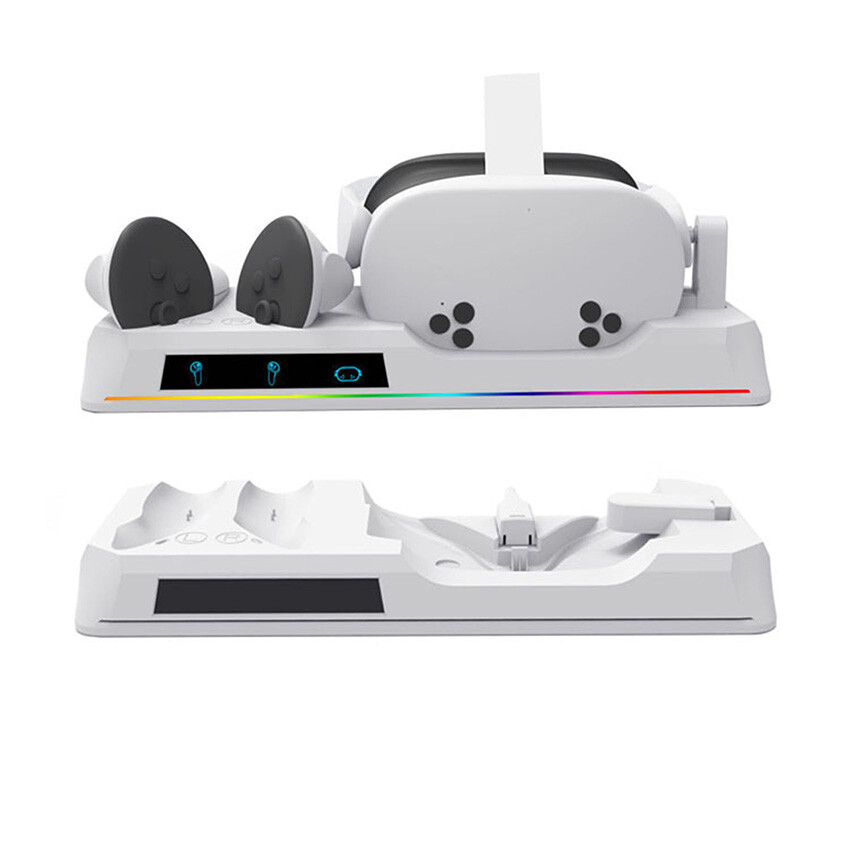 For Quest 3S VR Headset Controller Charging Dock RGB Lights Stand Base Charger