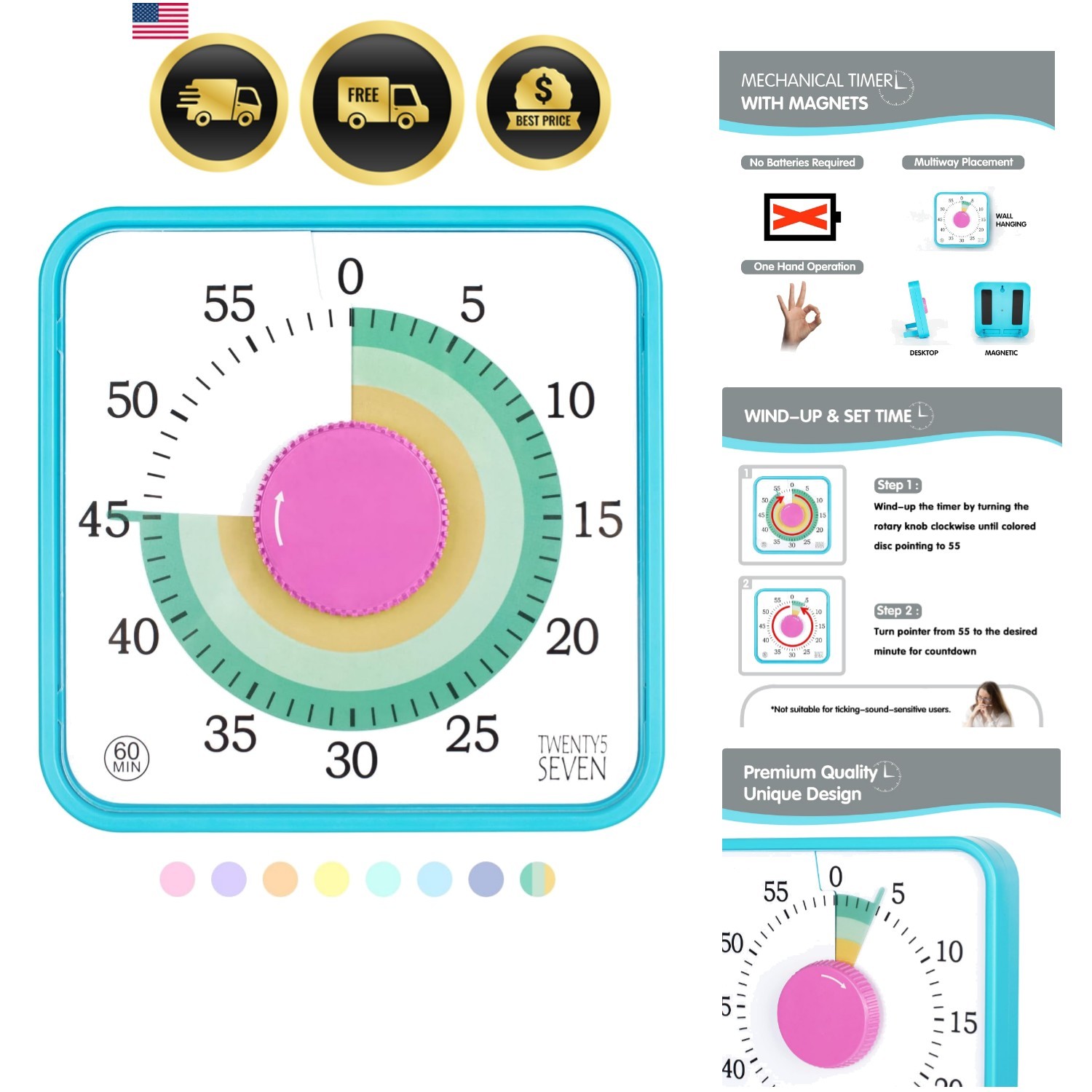 Countdown Timer 7.5 inch; 60 Minute 1 Hour Visual Timer – Classroom Teaching ...