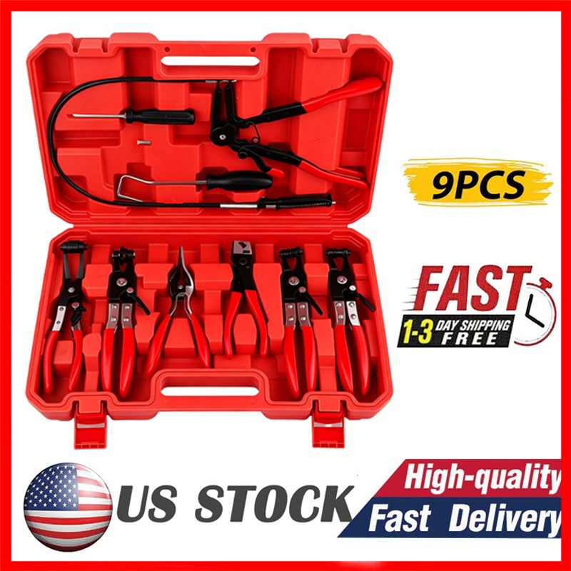 10Pc Hose Clamp Clip Remover Pliers Wire Long Reach Kit Fuel Oil Water Hose Tool