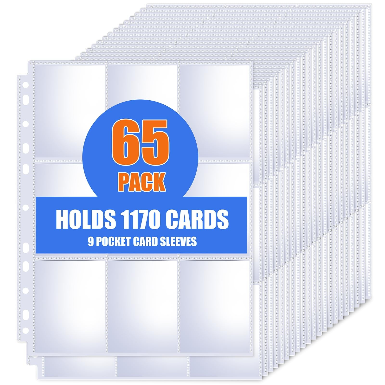 65 Pack 9 Pocket Card Sleeves Binder Sheets, Trading for 3 Clear
