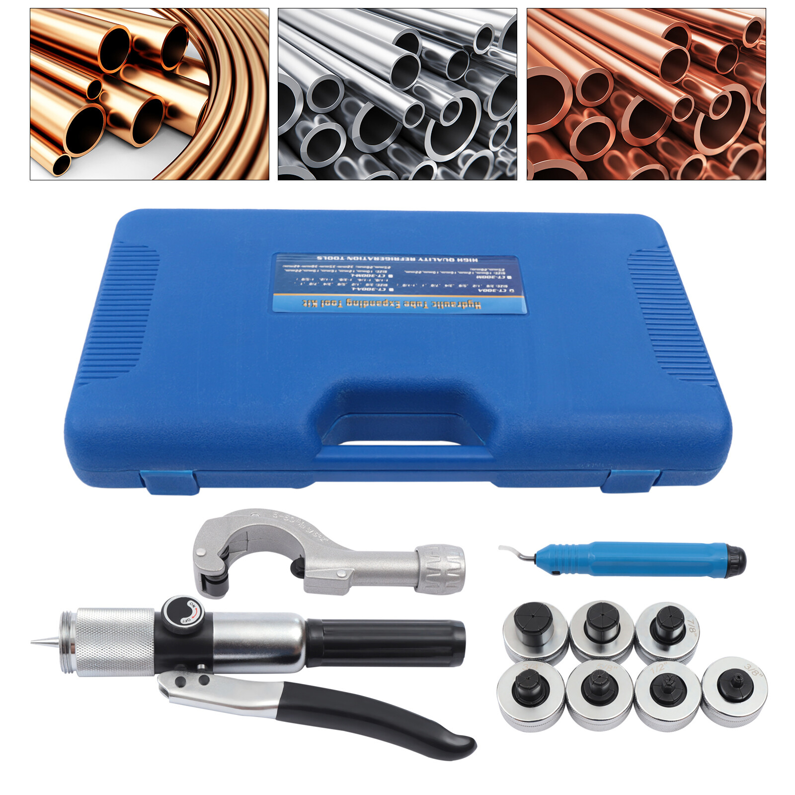 Hydraulic Copper Tube Expander, CT-300 HVAC 3/8"-1-1/8" 7 Lever Swaging Tool Kit