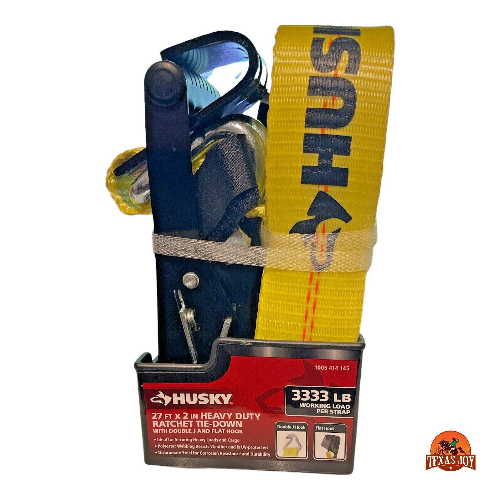 Husky 27ft x 2in Heavy-Duty Ratchet Tie Down Double Flat&J Hook 3333lb Work Load