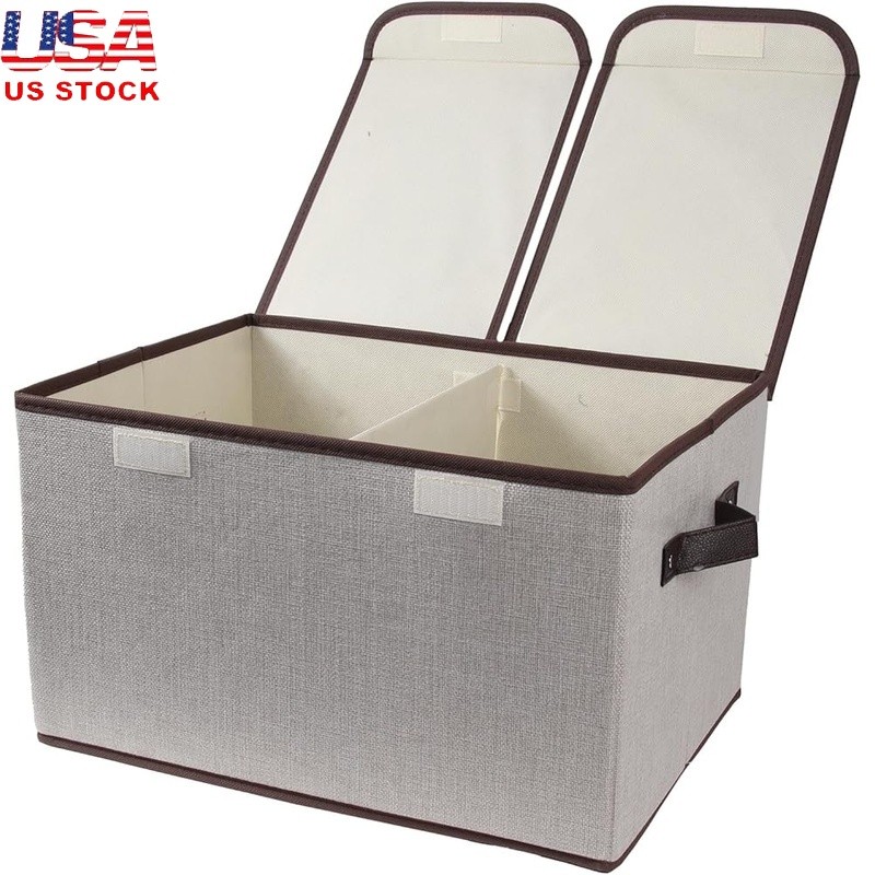 Foldable Dual-lid Storage Box Organizer W/ Compartments Home Essentials New