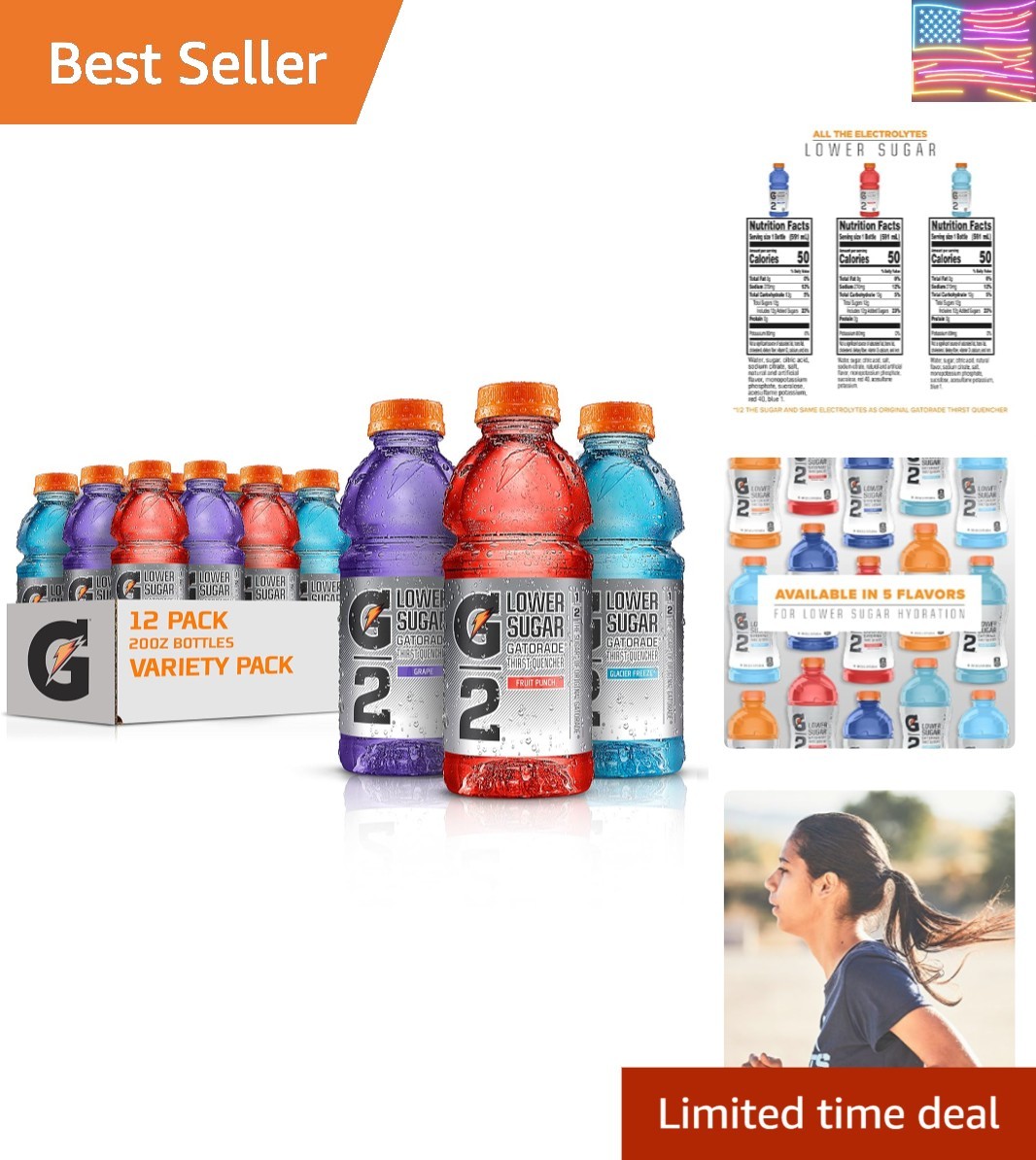G2 Thirst Quencher Sports Drink, Variety Pack, 20oz Bottles, 12 Pack, Electro...