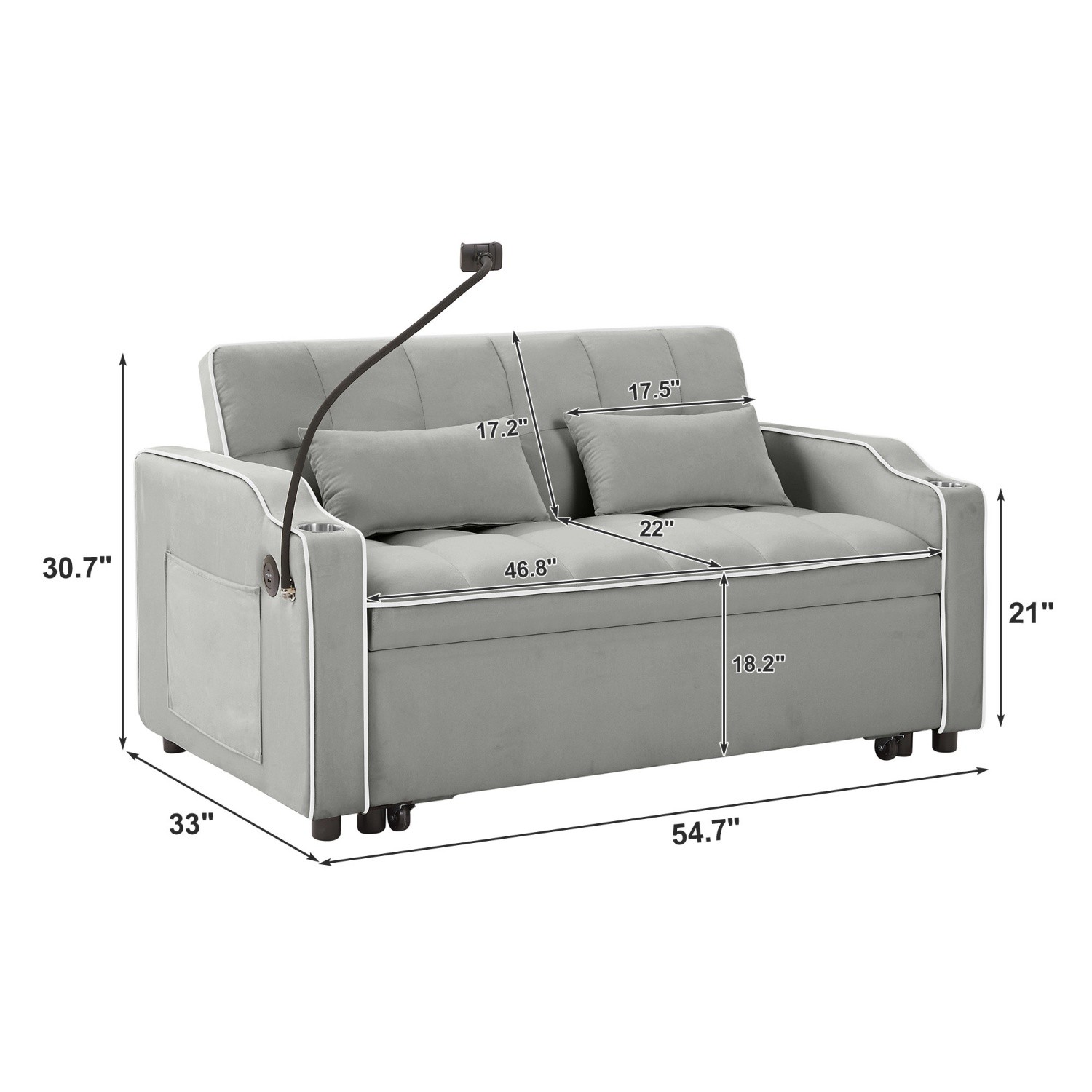Convertible Velvet Sleeper Sofa Bed Loveseat Sofa with Pull-Out Bed & USB Ports