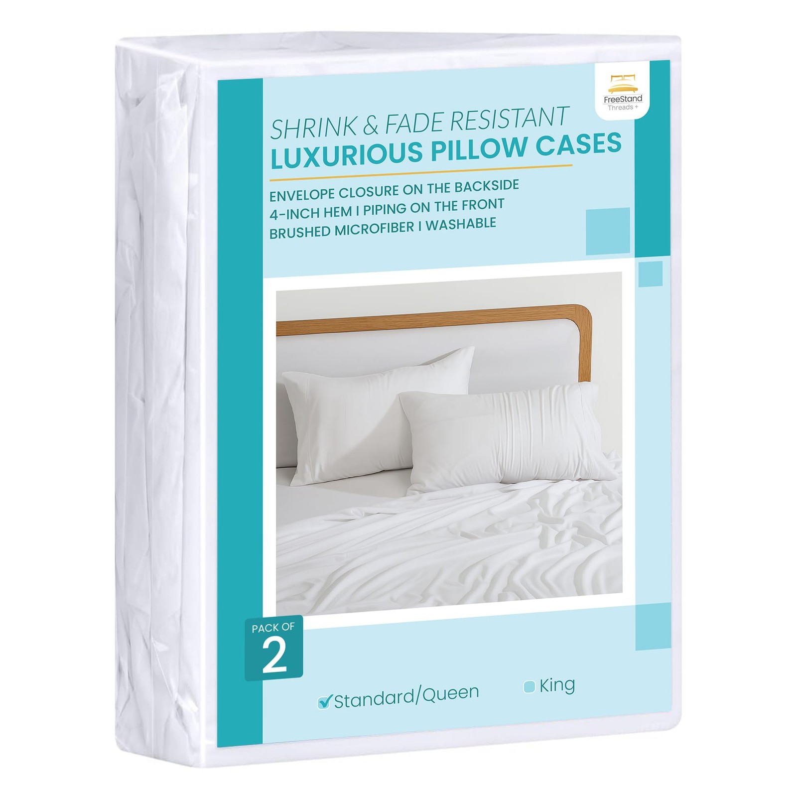 Threads+ 2 Pack Queen Pillowcases 100 GSM Microfiber, 20"x30" with 6" Flap, S...