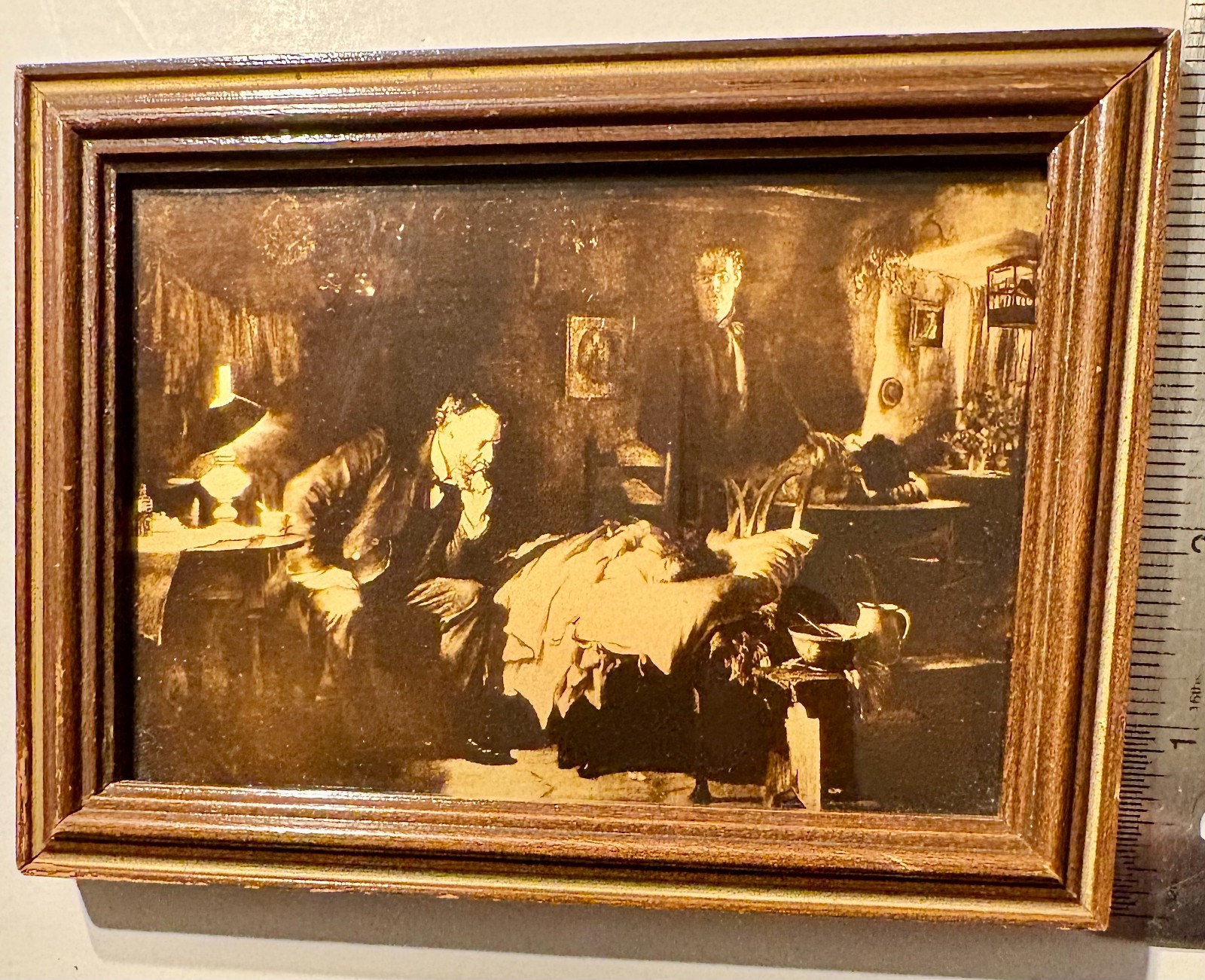 THE DOCTOR iconic medical 5"x6" vtg Framed PRINT  SIR LUKE FILDES 1891 Painting