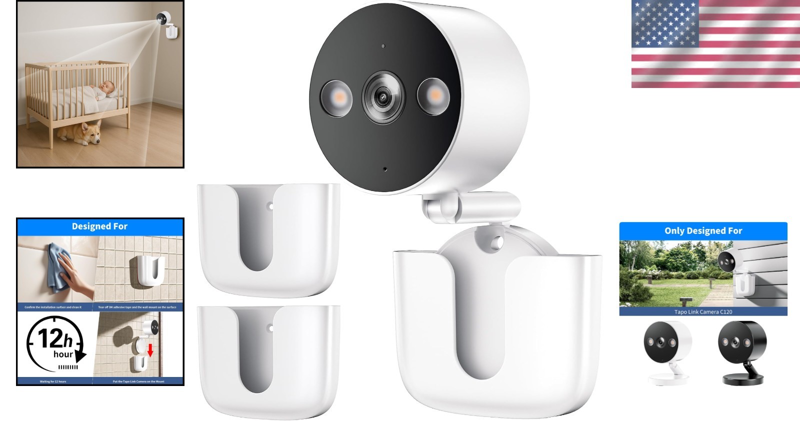 Tapo Link C120 Mounting Holder - Adhesive No Drill Camera Installation, 2 Pack