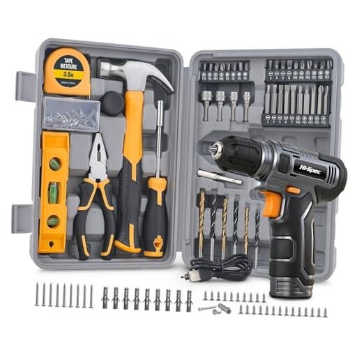 8V Cordless Drill Set & Home Tool Kit – USB Rechargeable 47-Piece Gray