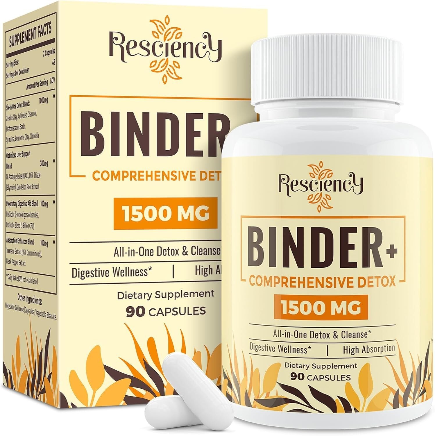 1500 MG Detox Binder Supplement – Activated Charcoal, Zeolite, Bentonite Clay –