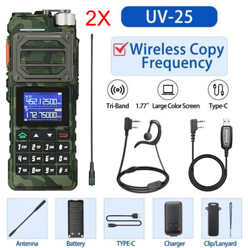 US Baofeng UV25 Walkie Talkie Long Range Tri-power Two Way Radio VOX+Antenna Kit