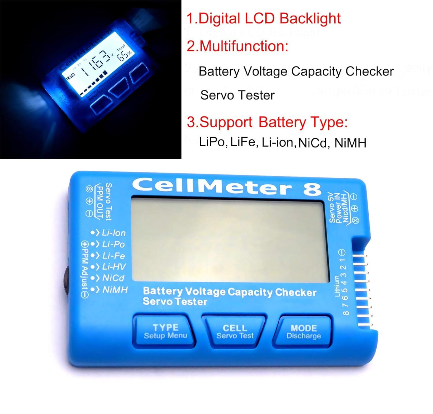 RC Cellmeter 8 Digital Battery Capacity Checker Controller Tester Voltage Tester
