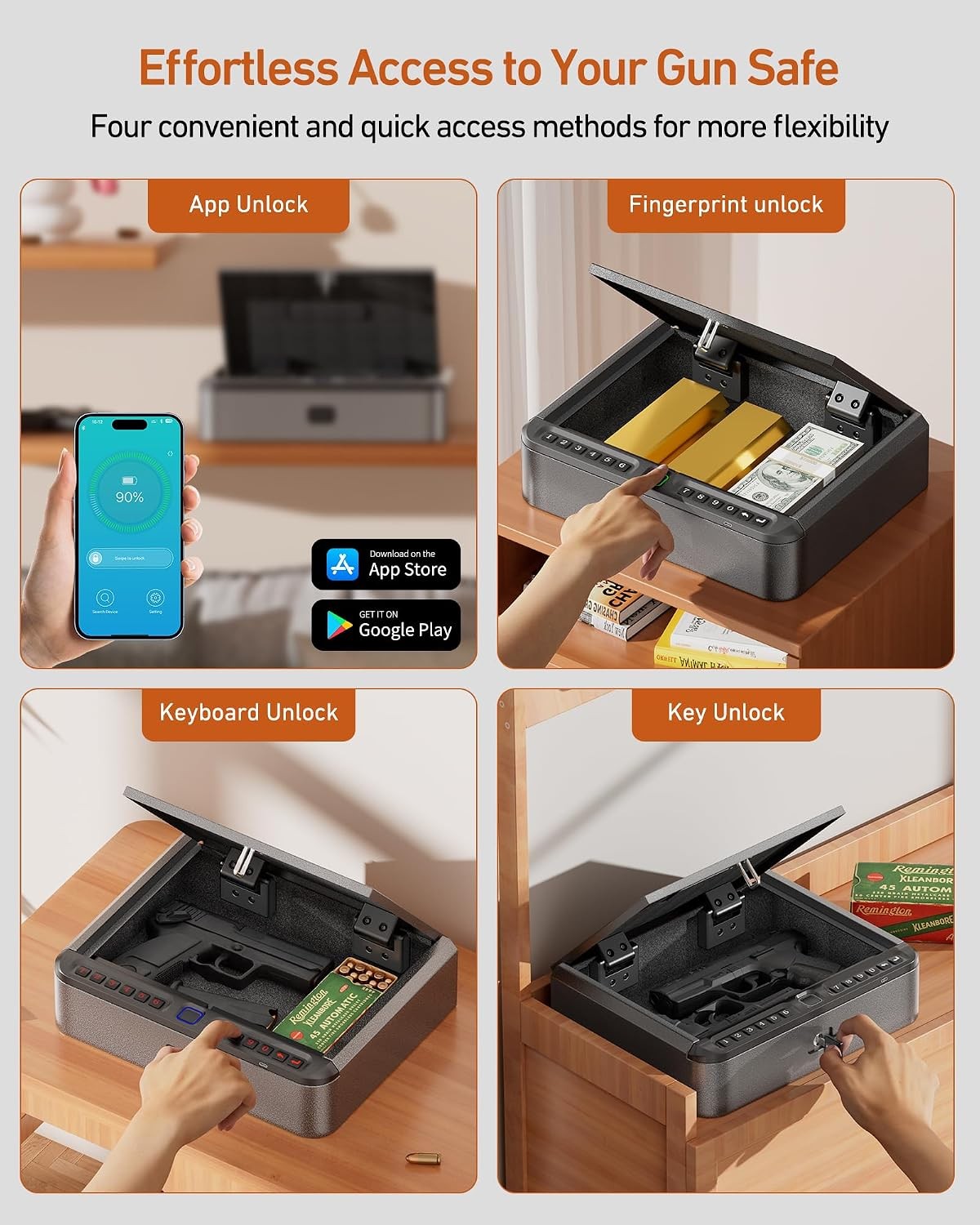 BILLCONCH Biometric Gun Safe Fingerprint/Keypad/Key/APP Access
