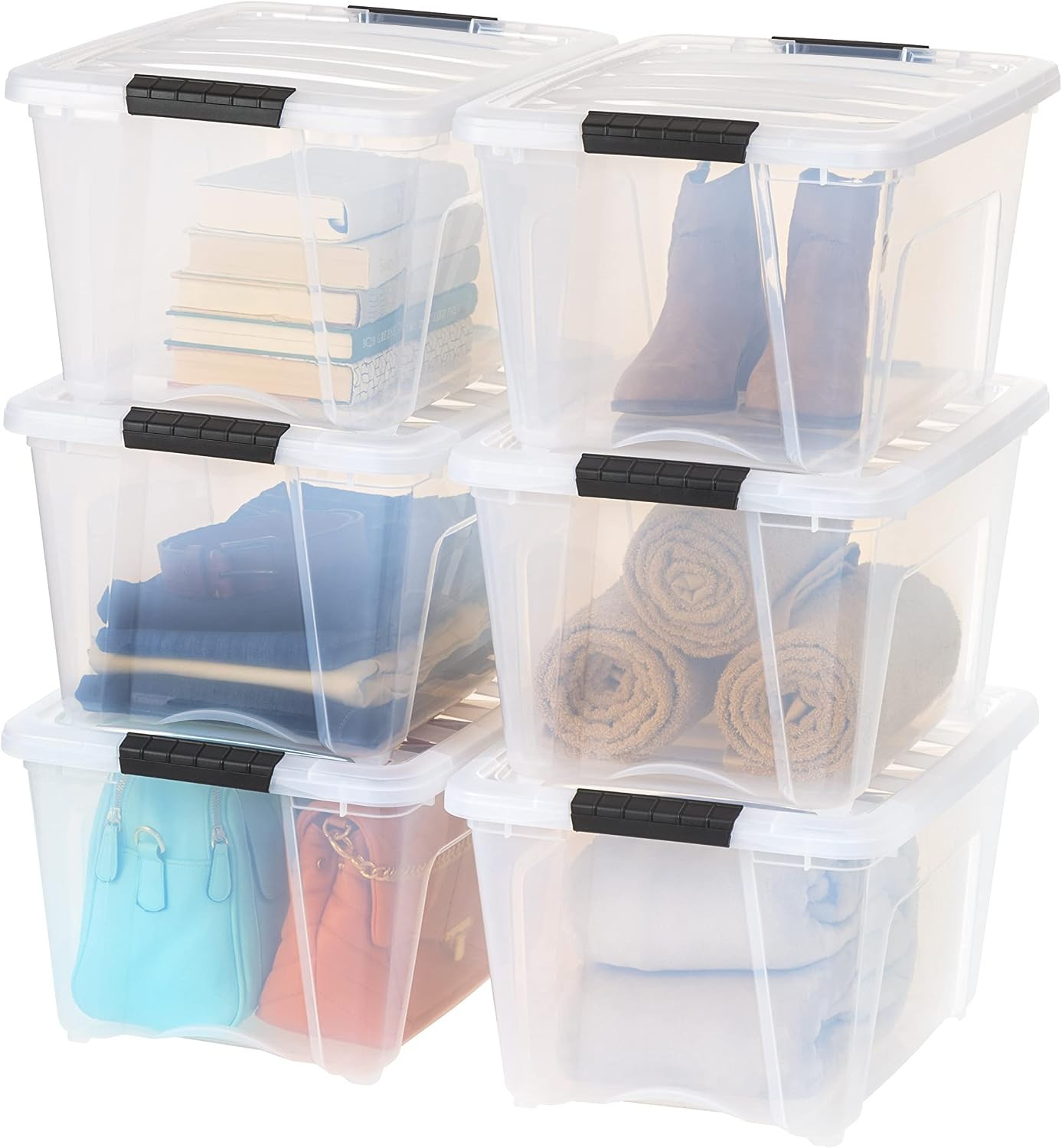 32 Qt Plastic Stackable Storage Bins w/ Lids Clear Containers Organizer 6 Pack