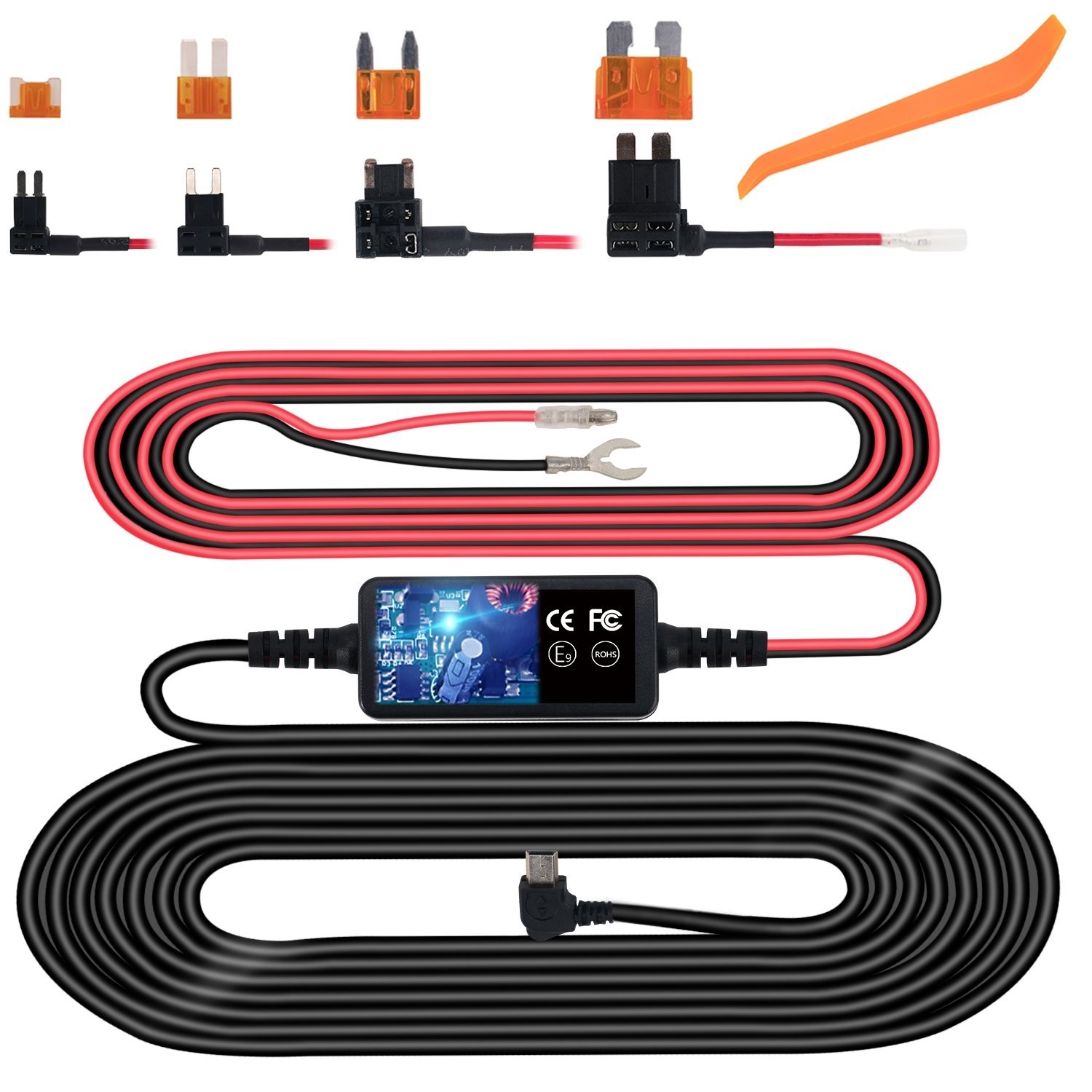 Universal Hardwire Kit for Dash Cams – Mini USB to USB C with Installation Tool
