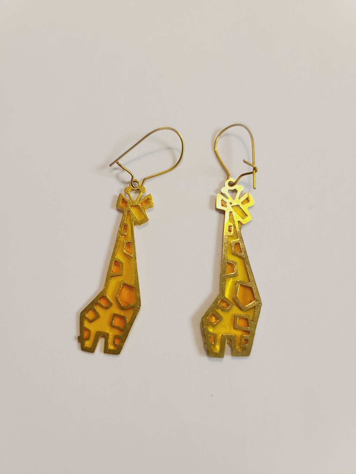 WHIMSICAL VINTAGE GIRAFFE SHAPED ENAMEL DANGLE EARRINGS