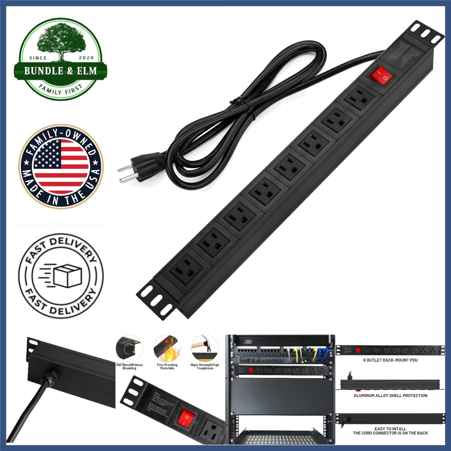 Commercial Rack Mount Power Strip with 8 Outlets and Surge Protection Rating