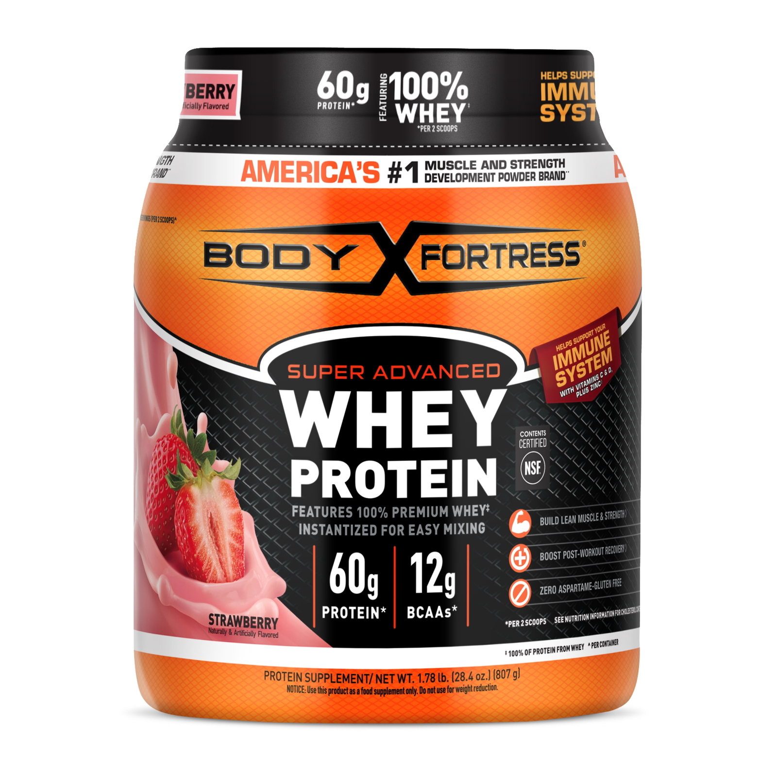 Super Advanced 100% Premium Whey Protein Powder, Strawberry, 1.78lbs