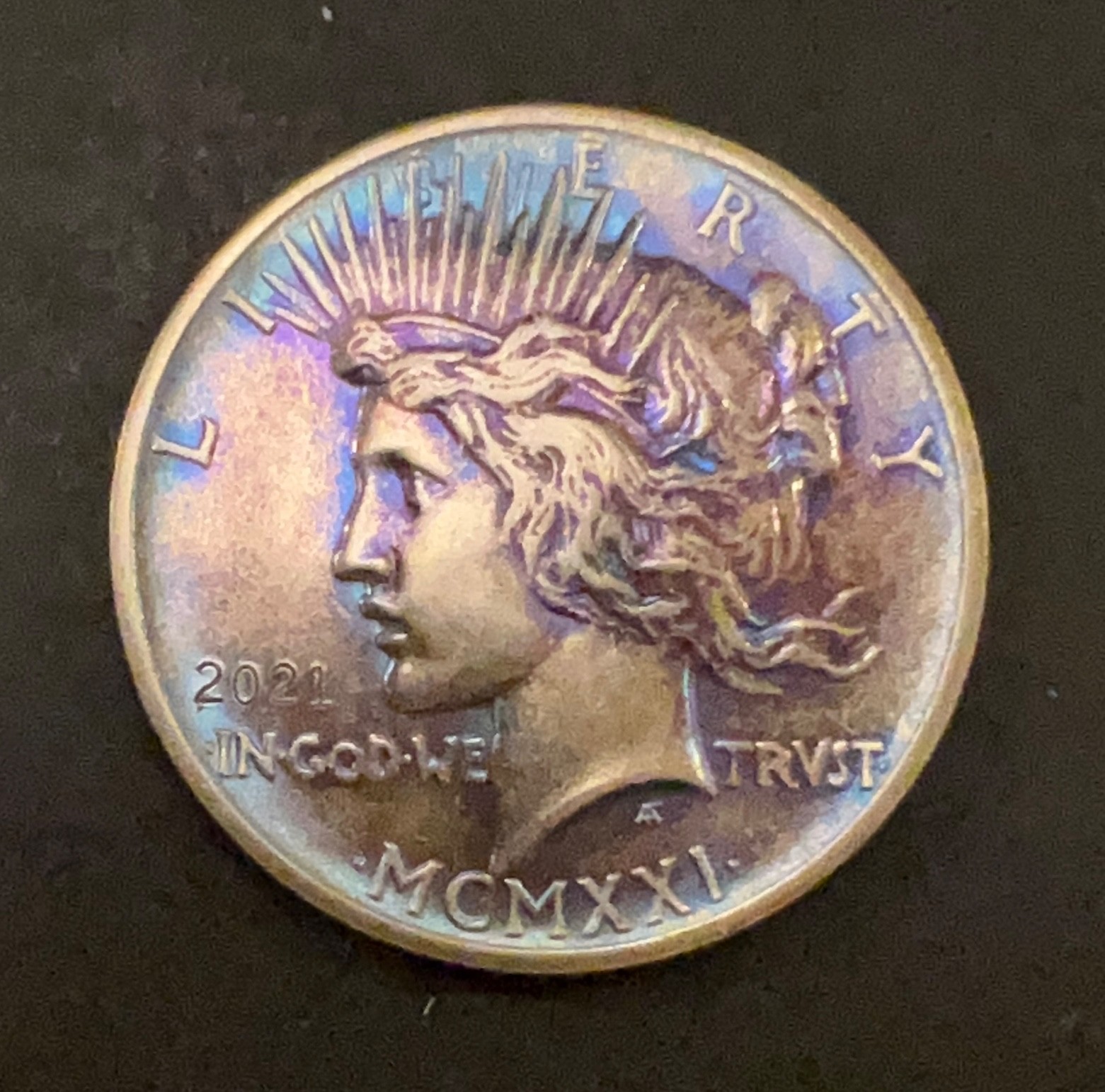 1921 Peace Dollar Hi-Relief Overstrike Broken Sword Antiqued MCMXXI Dan Carr /10