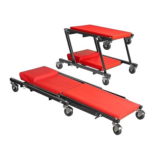 36" Rolling Foldable Automotive Creeper, 2-in-1 Garage Red Foldable Creeper