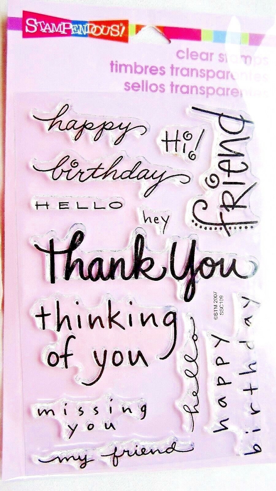 Happy Messages Card Sentiments Clear Acrylic Stamp Set Stampendous SSC109 NEW!