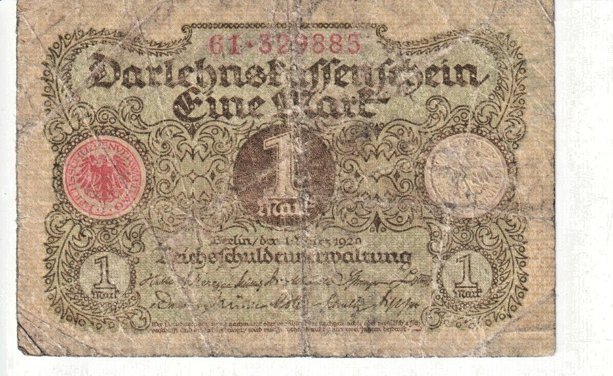 1920 Germany 1 Mark Banknote  P# 58 - Good - # 23499