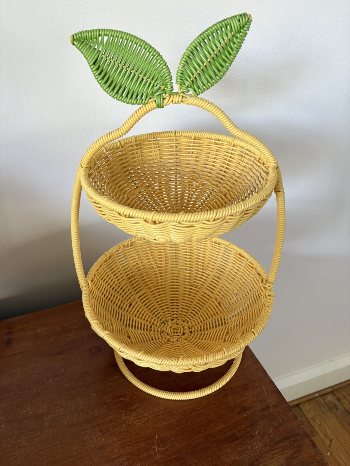 Ciroa Hello Summer Resin Wicker Serving 2 Tier Fruit Basket 20” - Lemon