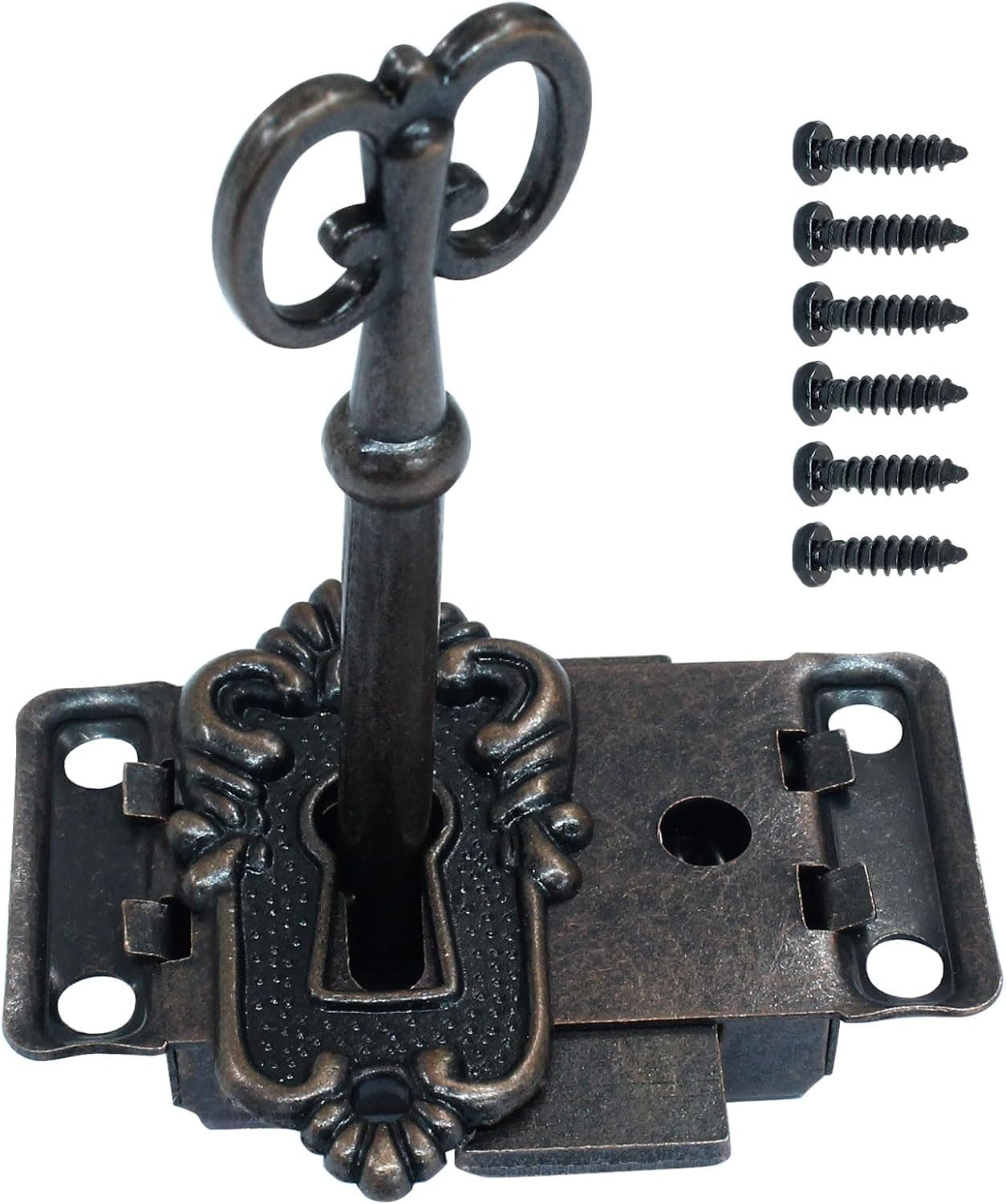 Vintage Skeleton Lock with Key, Antique Decorative Cabinet Lock for Chest Cupboa
