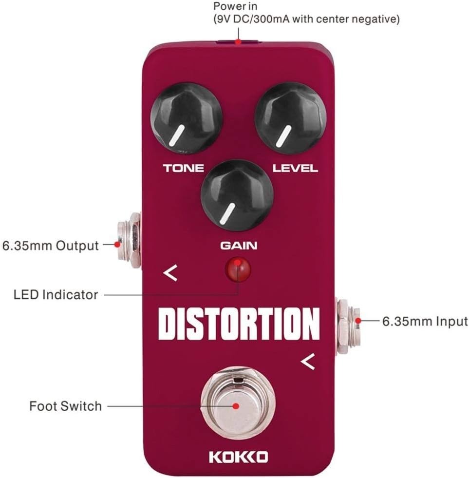 High-Quality Aluminum Distortion Effect Pedal - LED Indicator Included