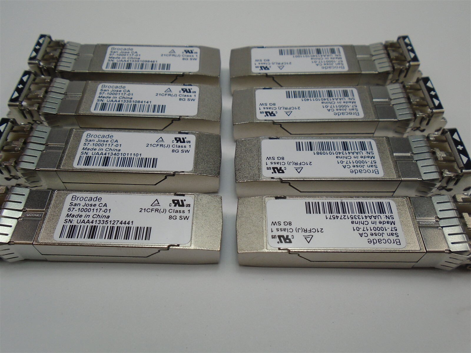 LOT OF 8 Brocade 57-1000117-01 8GB FC 850nm SW SFP+ Fiber Optic Transceiver