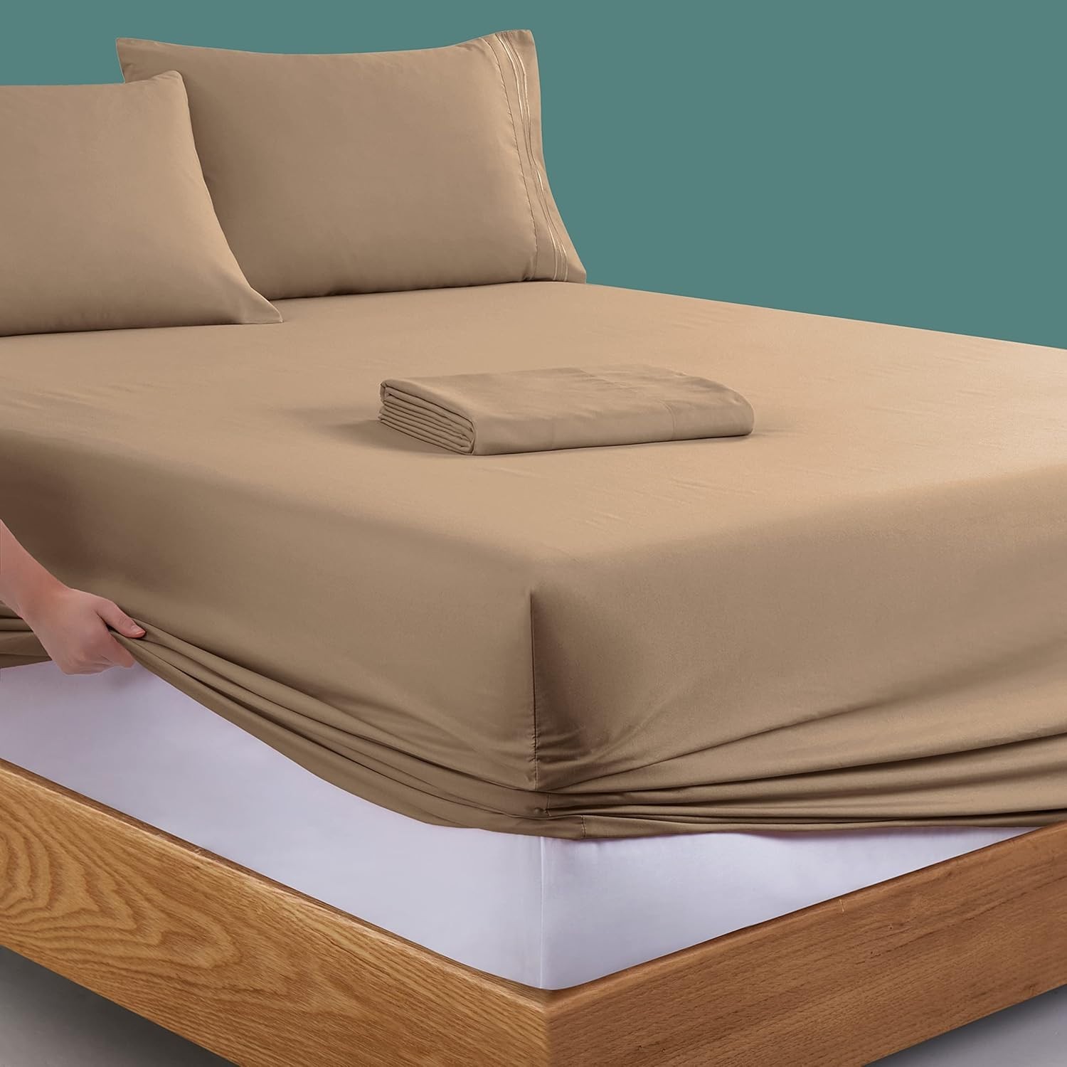 4 Piece Khaki Full Sheet Set, 18-24 Extra Deep Pocket, 1800 Thread Count