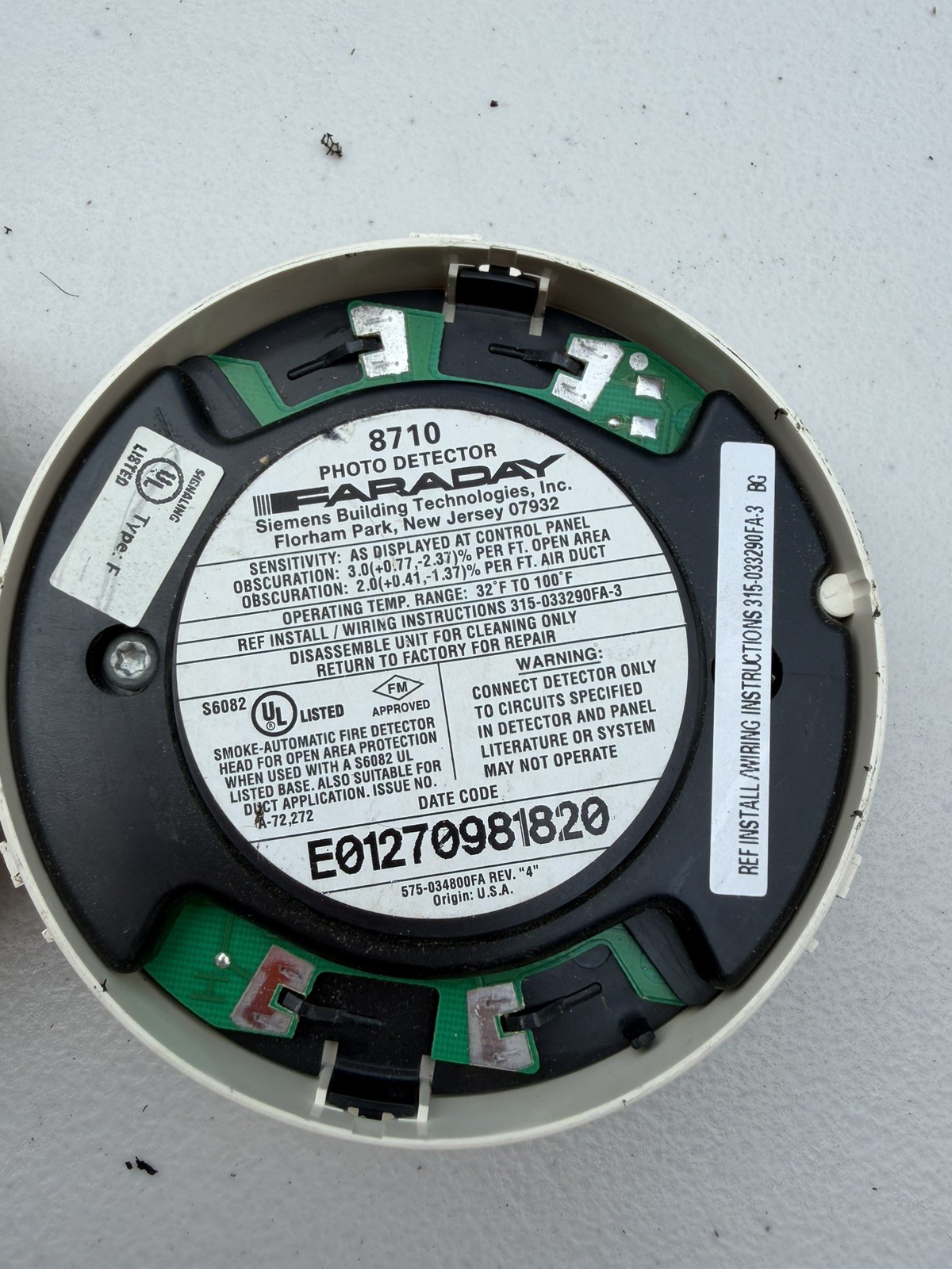 Faraday 8710 Smoke Detector Pre-owned Functional Condition