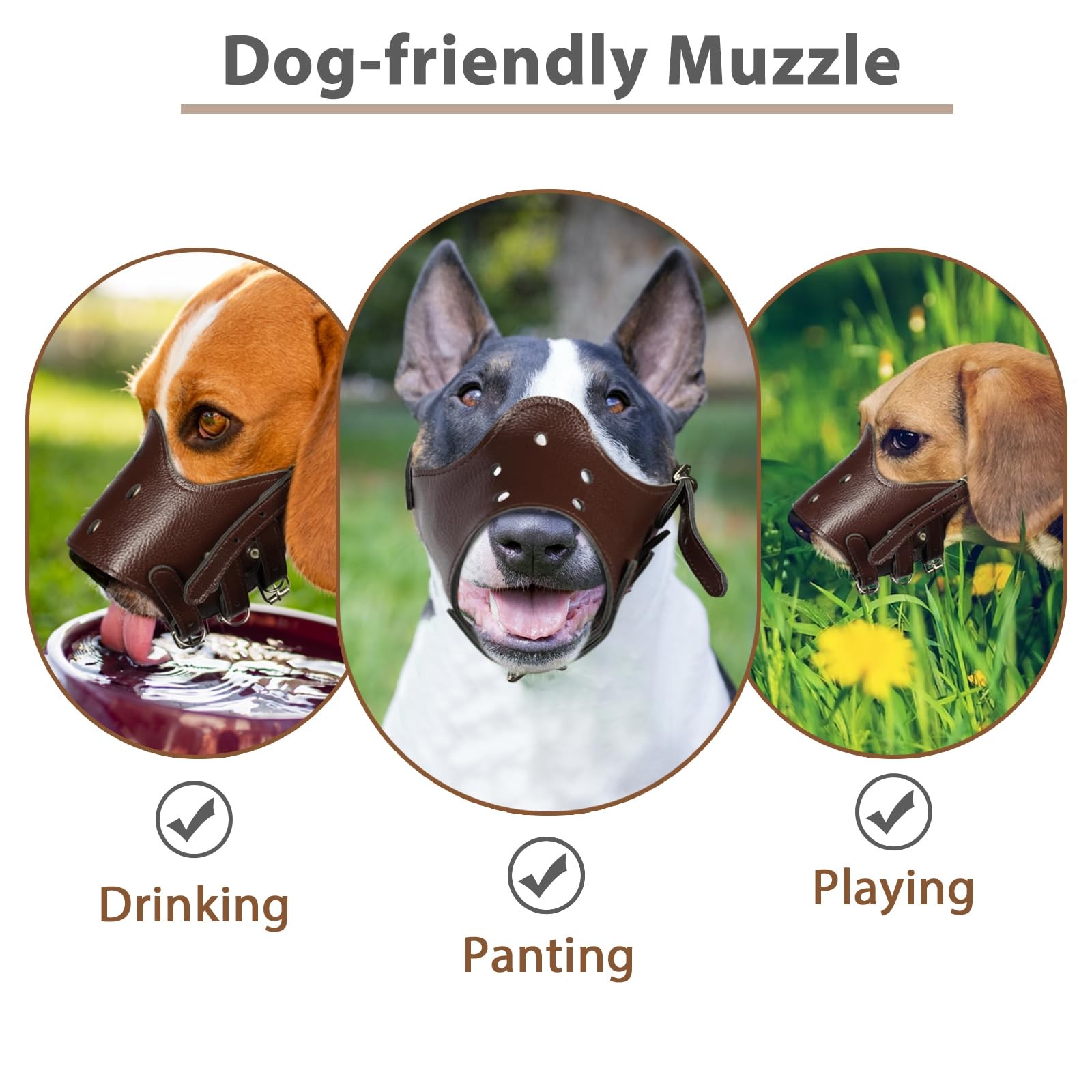 Dog Muzzle Leather, Soft Secure Anti-Barking Leather Muzzle for Medium Sized ...