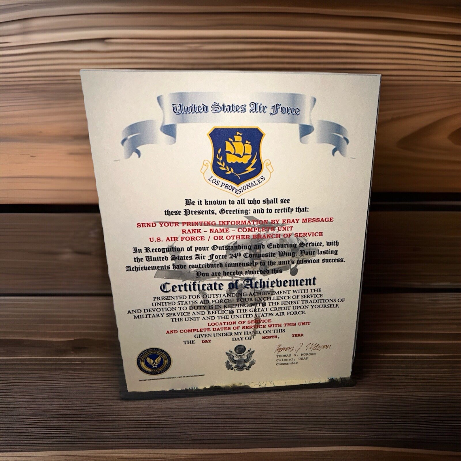 U.S.A.F. / AIR FORCE 24TH COMPOSITE WING - CERTIFICATE OF ACHIEVEMENT
