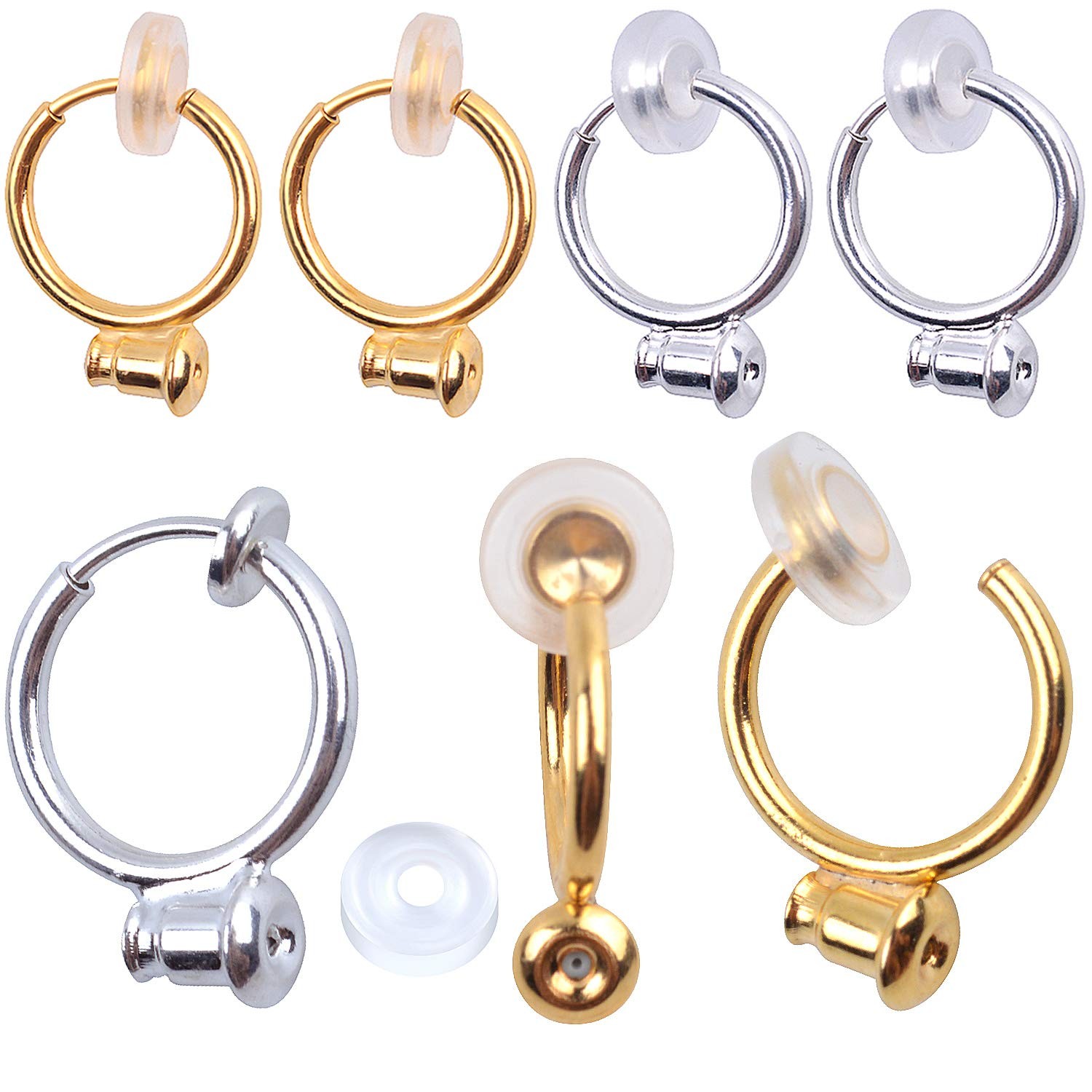 12 Pieces Clip-on Earring Converter Components with Post and 12 Pieces Silico...