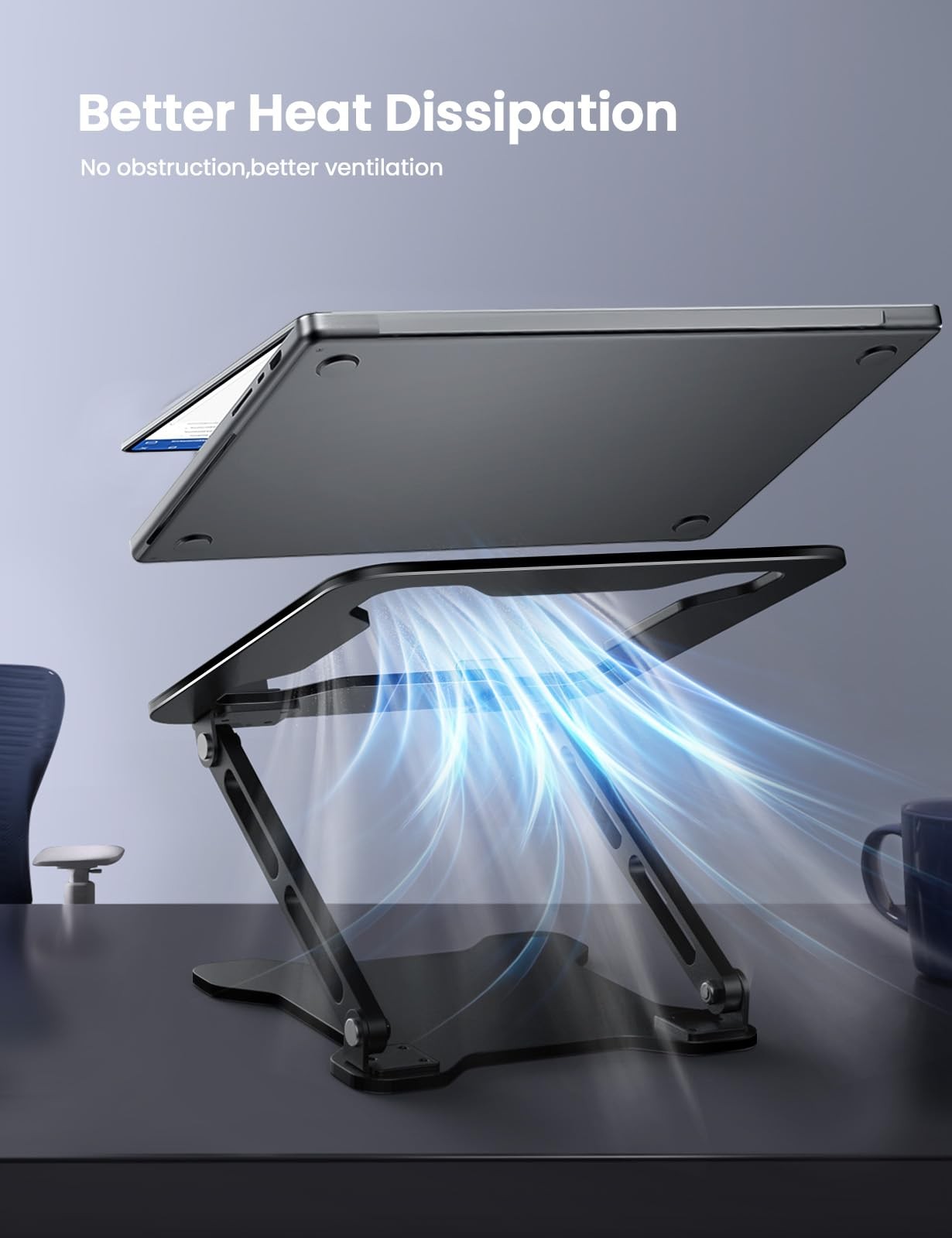 Adjustable Metal Foldable Laptop Stand Riser Fits 1015.6 Inch Notebooks