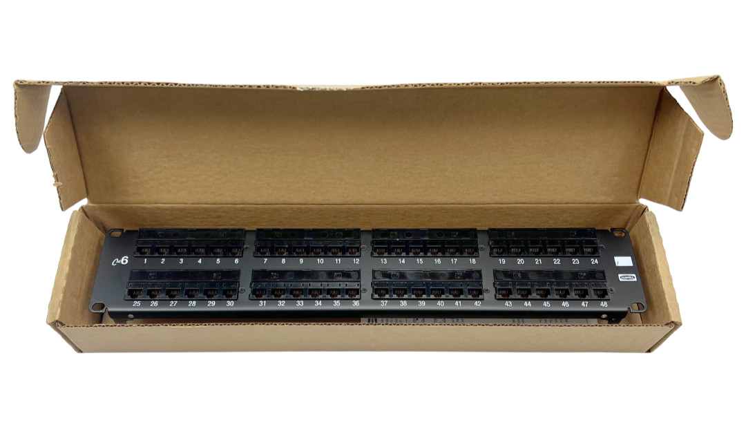 Hubbell HP648 Patch Panel, Category 6, Universal, Black, 48-port CAT6 48P Patch