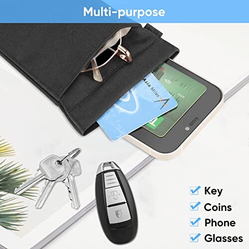 Double Eyeglasses Pouch with Carrying Strap, Portable Squeeze Top Black